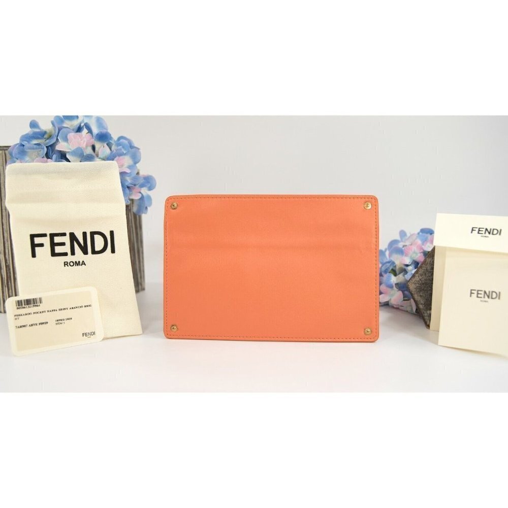 Fendi Peekaboo Pocket Large Coral Leather Flat Wallet Pouch NWT - Picture 5 of 8